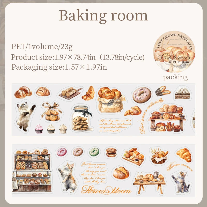 JIANQI 50mm*2m PET Tapes Cute Cat DIY Scrapbooking Decor Photo Album Collage Junk Journal Materials Aesthetics Tapes