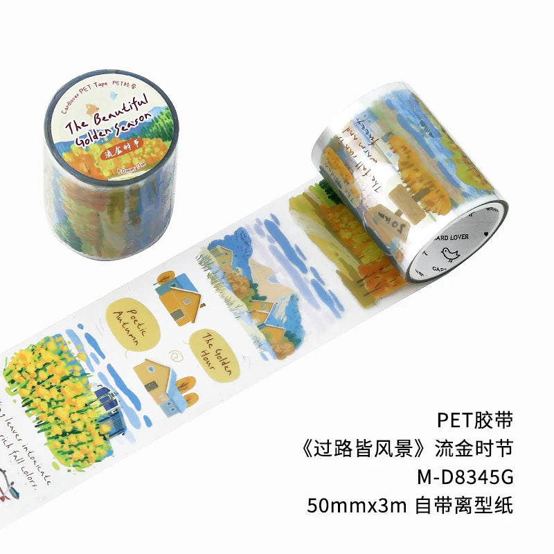 JIANQI 50mm*3m Road scenery series tape PET Material Scrapbooking Stickers Stationery Supplies Decorative DIY Sticker