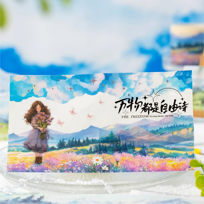 JIANQI 50mm*2m PET Tapes Beautiful scenery DIY Scrapbooking Decor Photo Album Collage Junk Journal Materials Aesthetics Stickers
