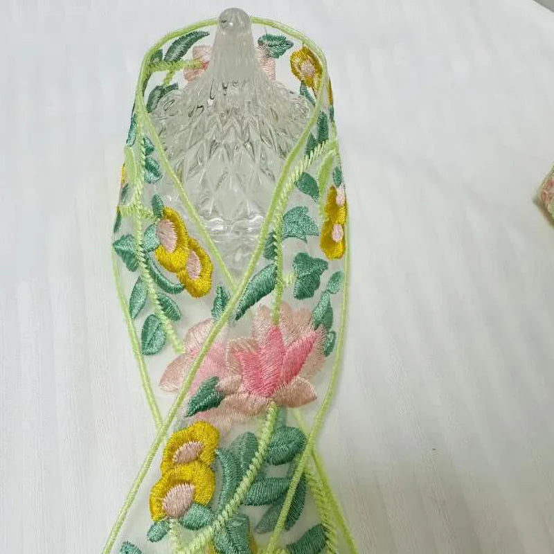 1 Yard 3D Ribbon Flower Embroidered Lace Trim, Handmade DIY Clothes Lace Fabric Accessories 4.6CM Width