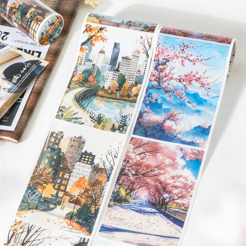 JIANQI 80mm*2m Travel Scenery Stickers PET Materials DIY Scrapbooking Materials Collage Junk Journal Decor Stickers