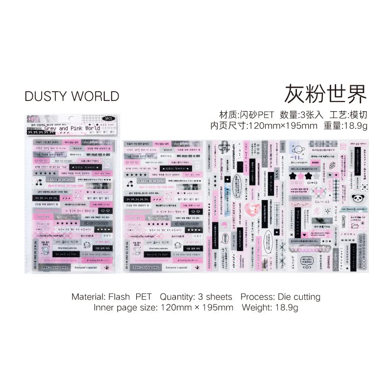 JIANQI 3 Sheets PET Korean phrases Stickers INS Decorative handmade Scrapbooking Material Diary Album Craft Supplies