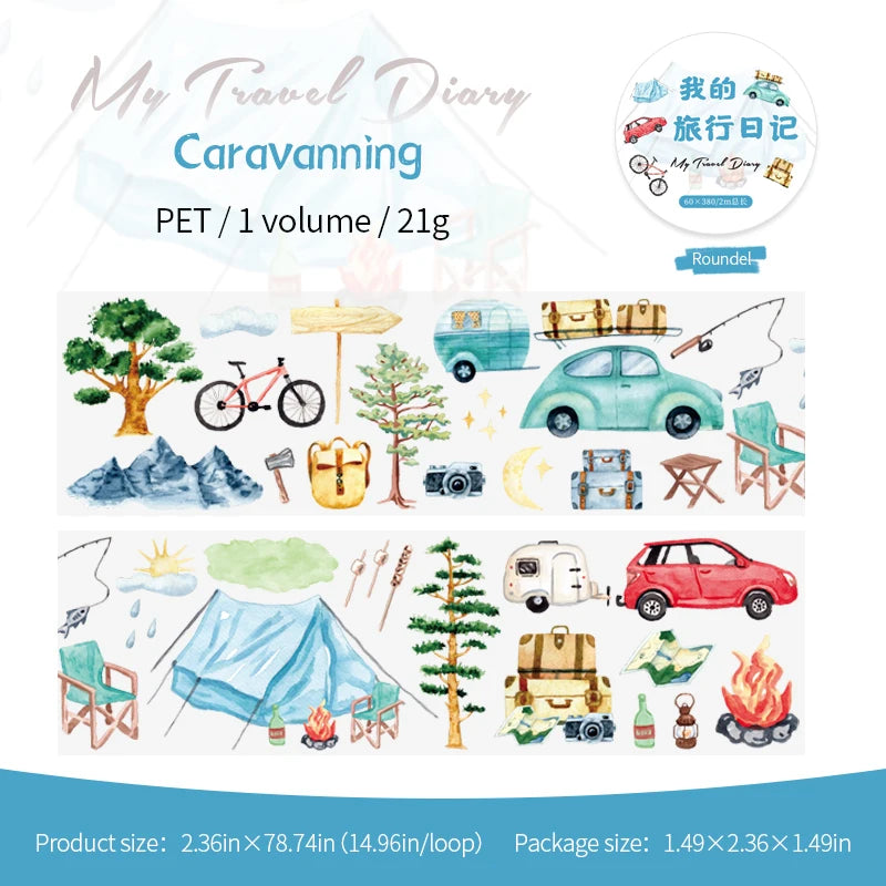60mm*2m 1pc PET Travel supplies Tape Creativity Scrapbooking Junk Journal Creative Stationery DIY Deco Stickers School Supplies