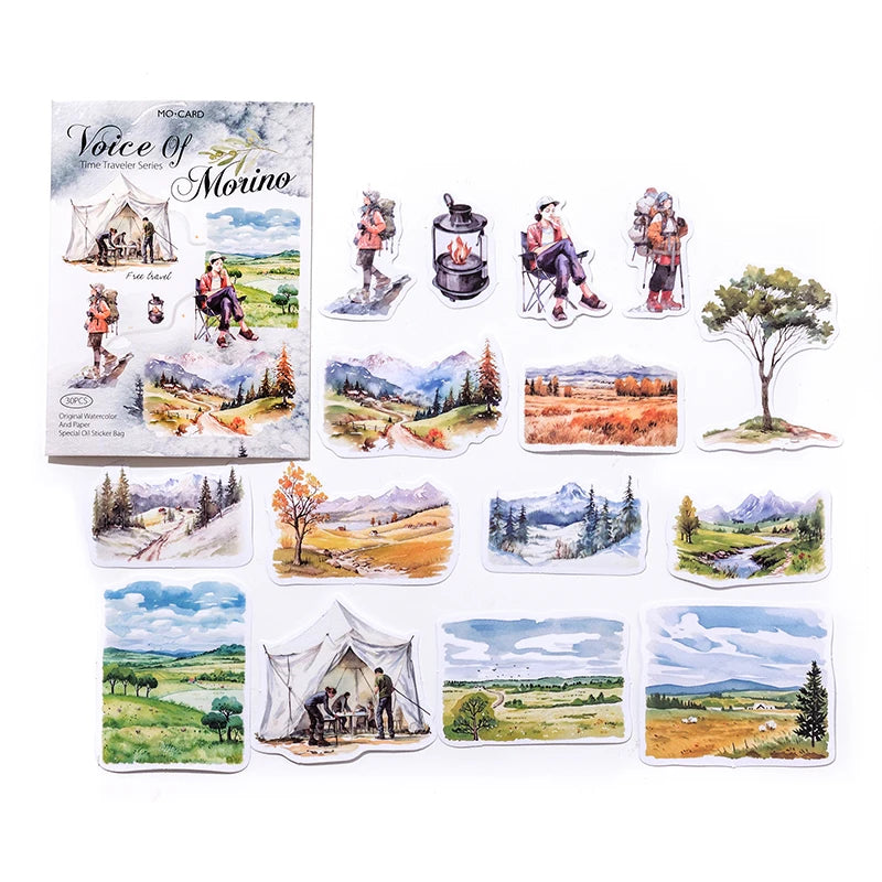 JIANQI 30 sheets Travel scenery Themed DIY Decorative Stickers Pack Decorative Stickers For Scrapbook Label Diary Album Planner