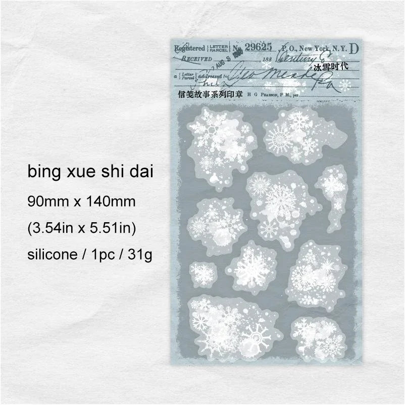 JIANWU Letterhead Story Series Vintage English Text Snowflake Material Collage Silicone Stamp Creative DIY Journal Stationery