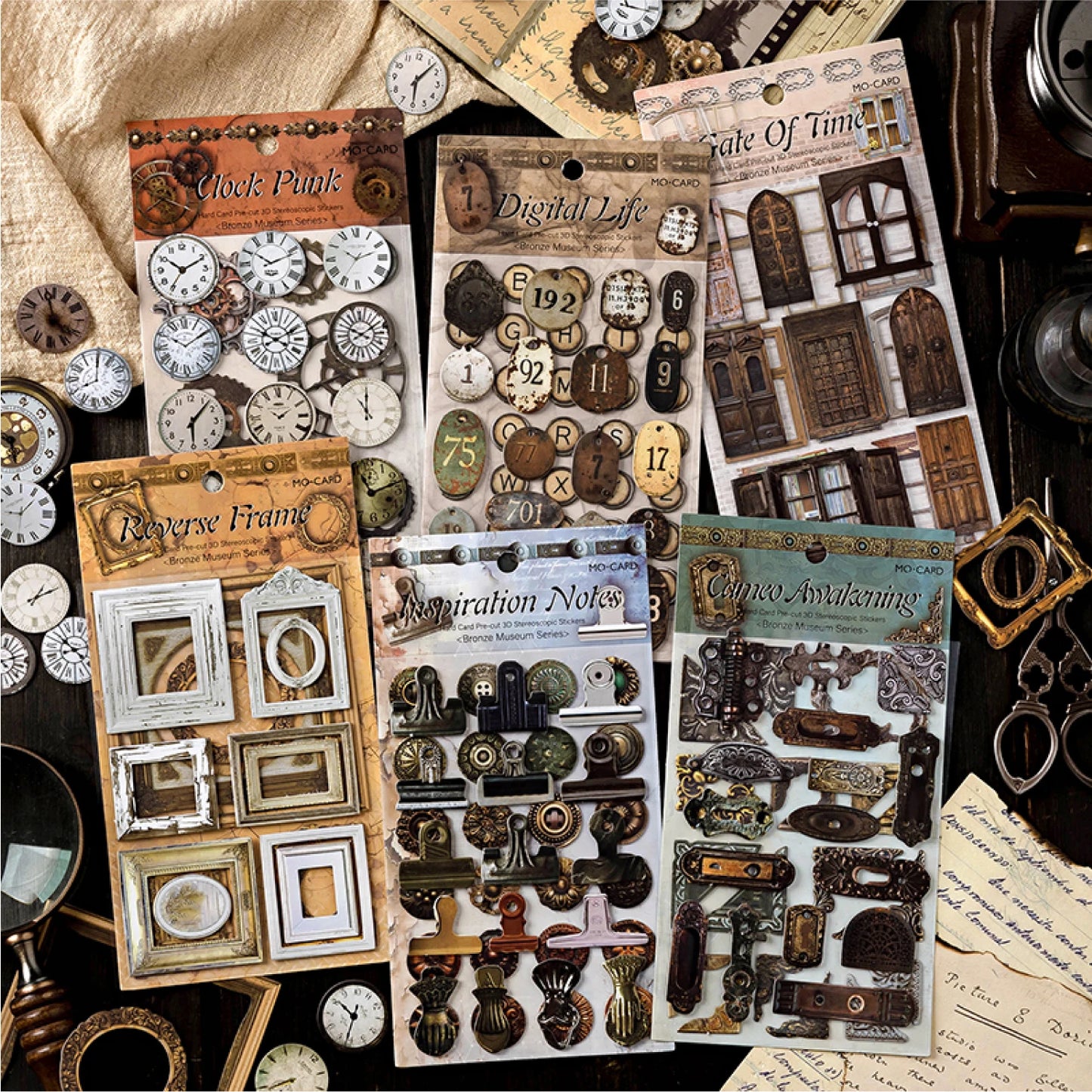 2pcs 3D Stereoscopic Die cut Stickers Bronze Museum Theme Decorative handmade Scrapbooking Material Diary Album Craft Supplies