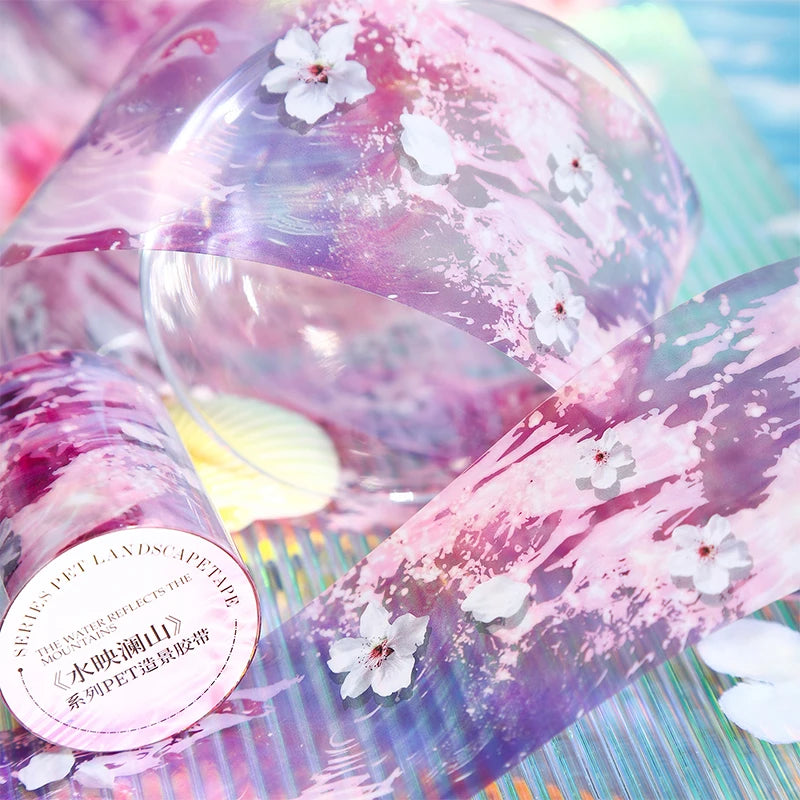 JIANQI 50mm*2m Transparent PET Aesthetic Tape Flower Tape Decor Junk Journal DIY Scrapbooking School Supplies Collage Tapes