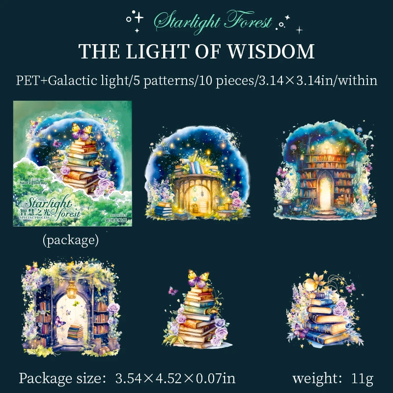 JIANQI 5 pcs Kawaii Creative galaxy Light Stickers hand tent DIY Stick Labels Scrapbooking Material Junk Journal Supplies