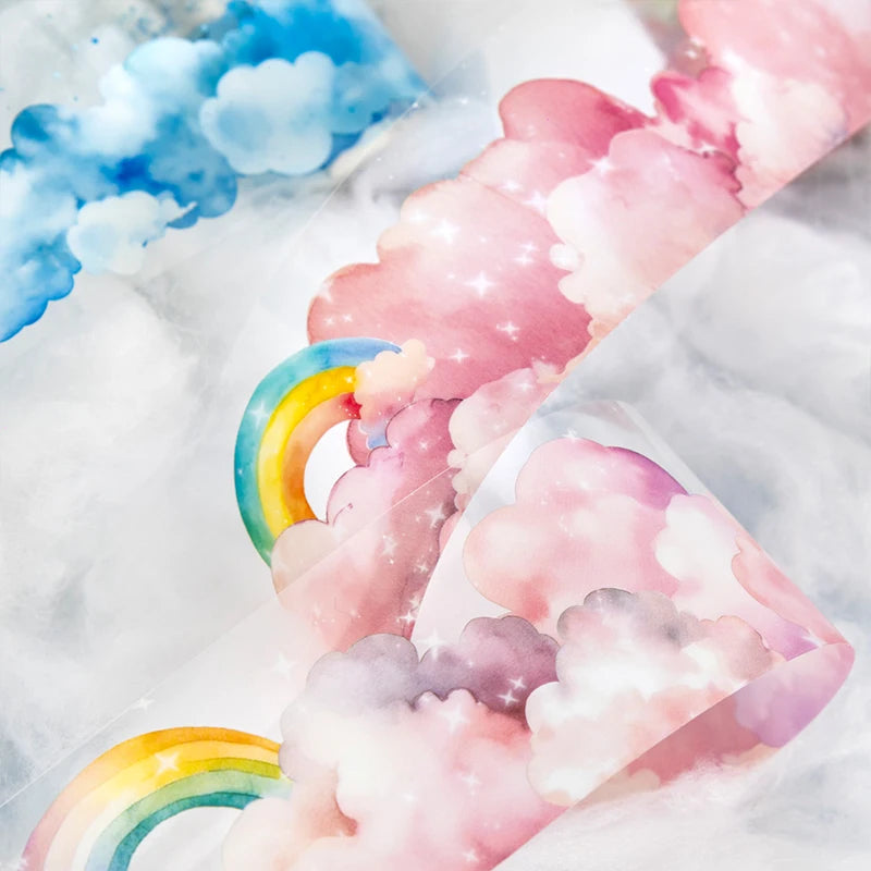 JIANQI 45mm*2m Ins Transparent PET Tapes Rainbow clouds DIY Scrapbooking Collage Stationery Decor Journalling Materials Tapes