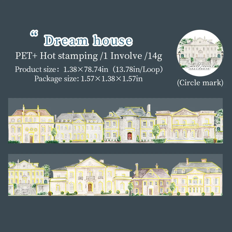 JIANQI 40mm*2m PET Tapes Rural houses DIY Scrapbooking Decor Photo Album Collage Junk Journal Materials Aesthetics Stickers