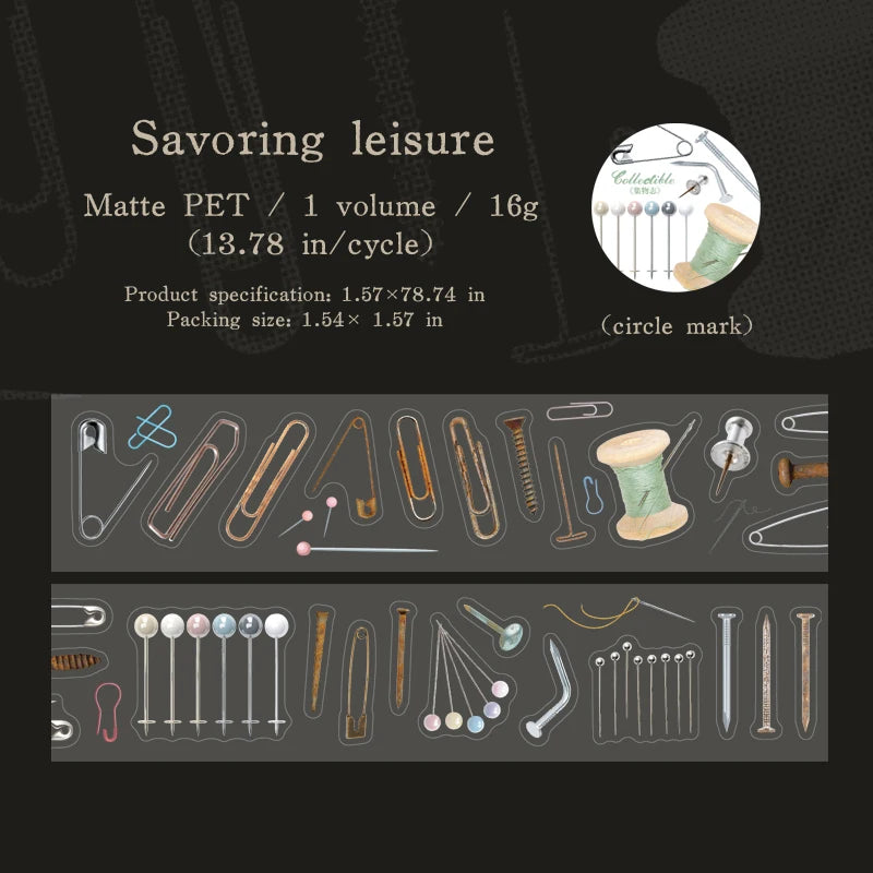 JIANQI 2M/roll Decorative Adhesive Tapes Clip Key Clock Pin Junk Journal DIY Paper Japanese Masking Scrapbooking Stickers