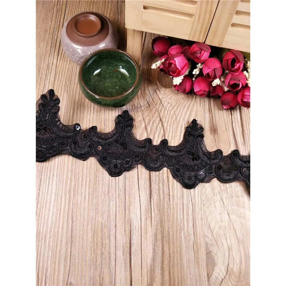 1Yard Gold Sequin Beaded Lace Trim Ribbon Vintage DIY Craft Edging Lace Embroidered