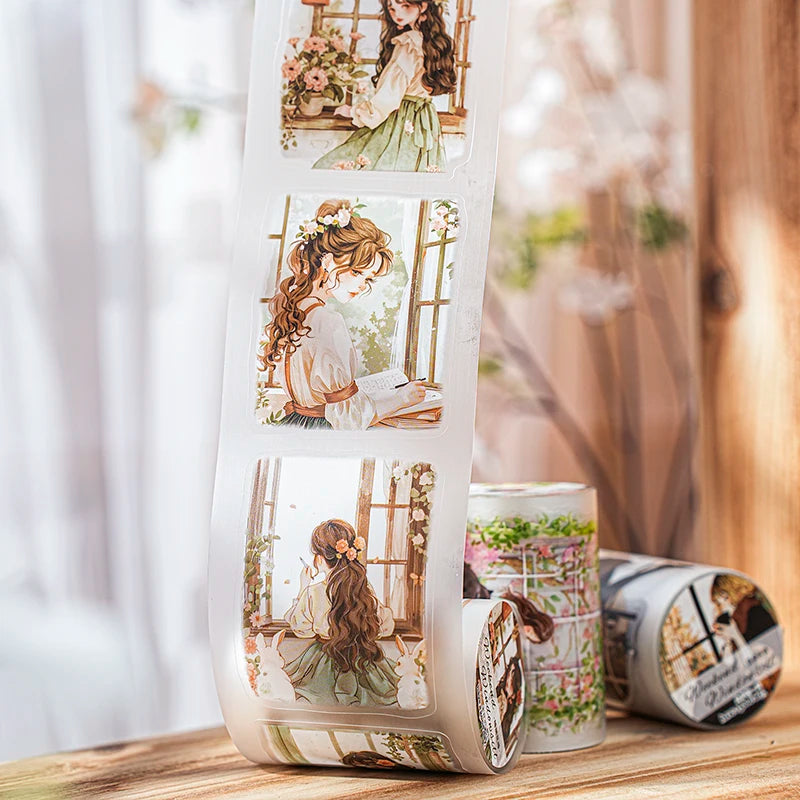 JIANQI 60mm*2m Decor Scrapbook Adhesive Tapes Window sill girl PET Tapes Masking Tapes stickers Aesthetic Stationery Supplies
