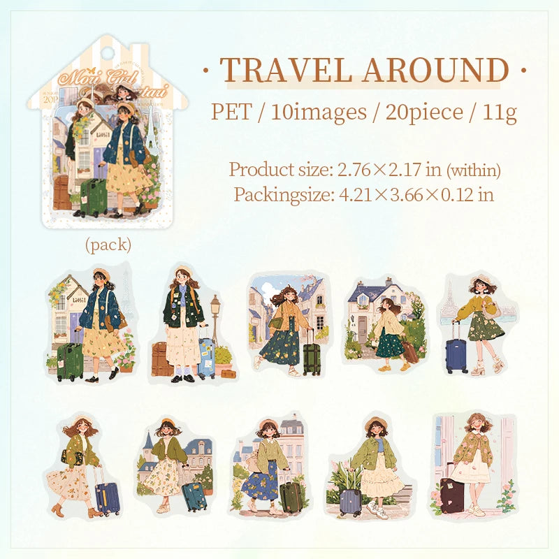 JIANQI 20pcs Girl's life Stickers Aesthetic Landscape Decorative Scrapbooking Diary Album Collage material junk journal supplies