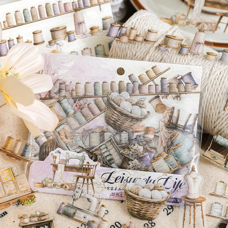 JIANQI 30pcs Home life Sticker Pack Decorative Junk Journal DIY Scrapbooking Supplies Collage Stationery Stickers