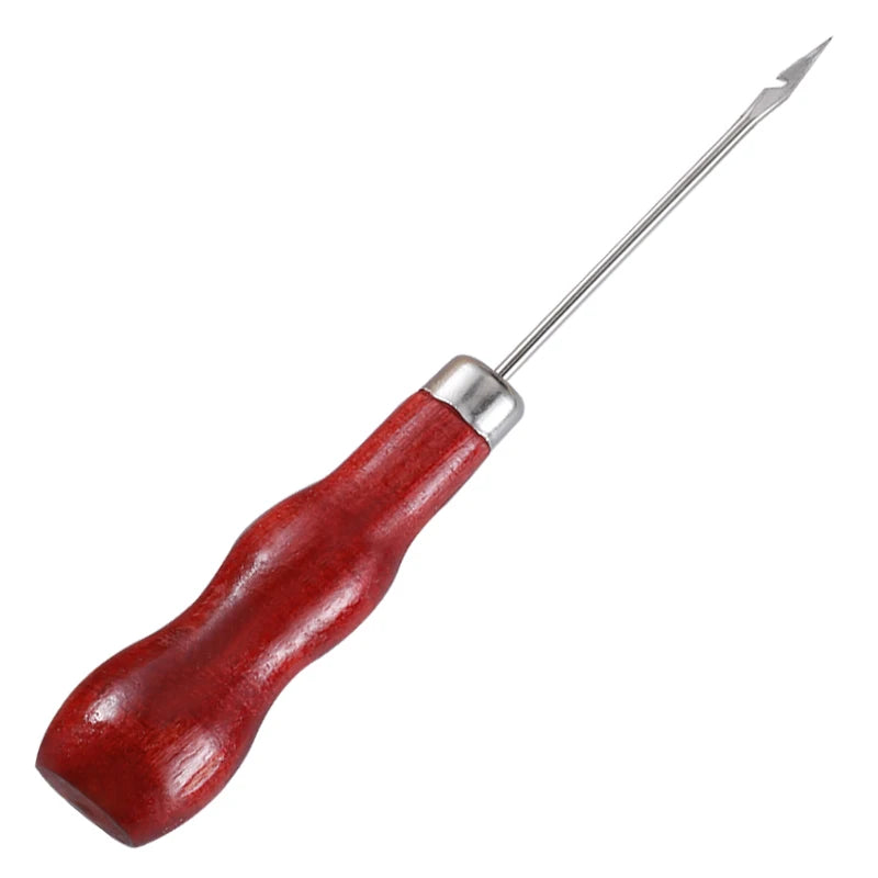 1Pc Complete Awl Set Small Size Wooden Handle Metal Tip Leather Stitching Awls for Home Sewing Leather Making and Hole Punching