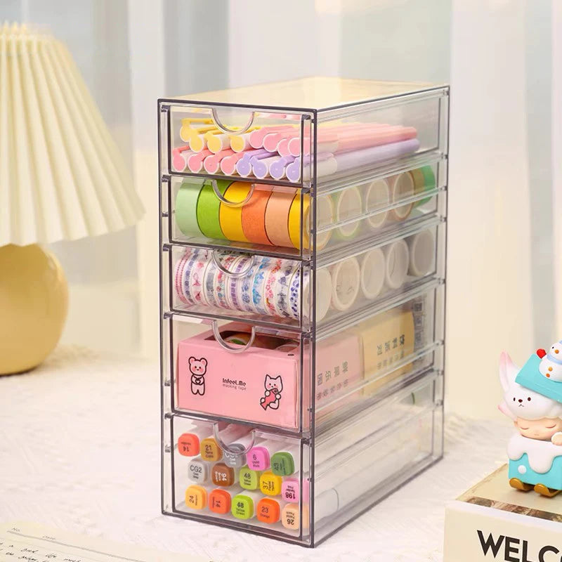 4/5Layer Acrylic Drawer Organizer Stationery Storage Box Glasses Clear Desk Makeup Hair Display Pencil Holder Office Student