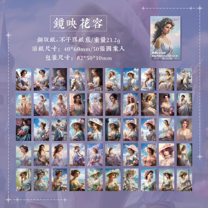 JIANQI 50pcs Ins Style Retro girl Series Frame Sticker Creative Mini Pocket Decoration DIY Material Stickers