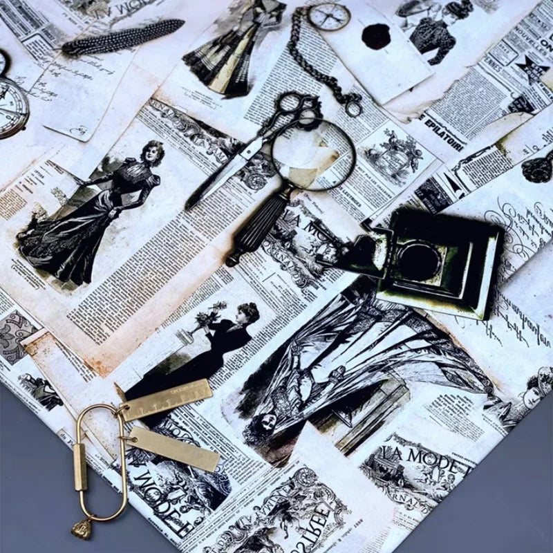 Newspaper Fabric Map Retro Vintage Digital Printed for Handmade DIY Sewing Accessories