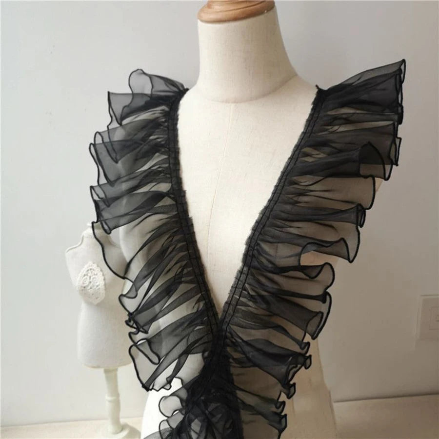 1 Yard Black White Organza Lace Fabric Pleated Waves And Three-Dimensional For Clothing Home Trimming Accessories Sew Applique