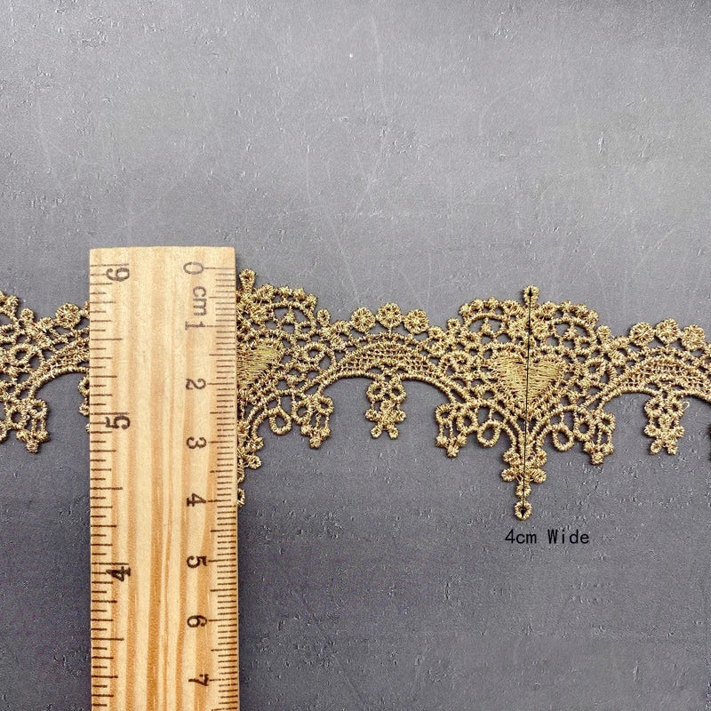 1 Yard Black White Gold Embroidery Luxury Lace Fabric Ribbon DIY Clothing Wedding Decoration Home Sew On Trim Applique