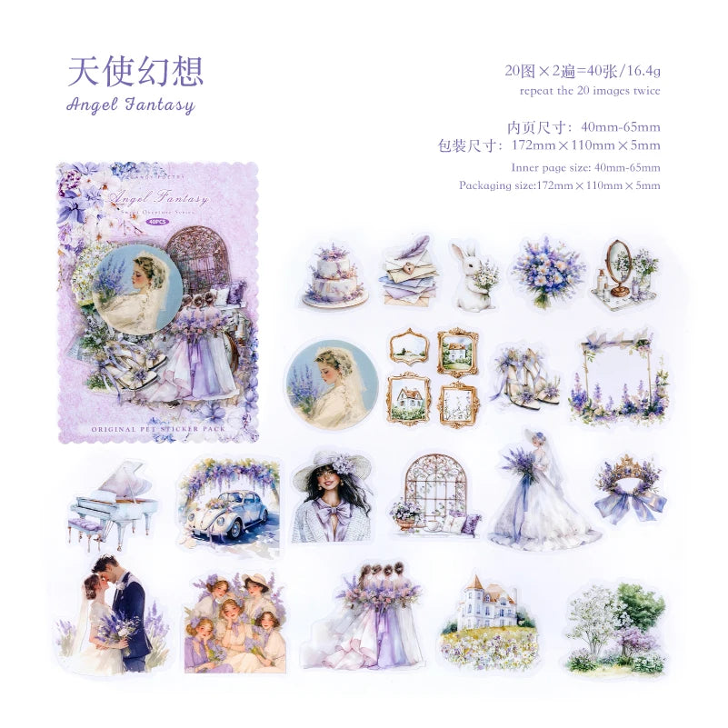 JIANQI 40 pcs Sweet scenery Stickers PET Material Collage Junk Journal DIY Scrapbooking Supplies Decorative Sticker