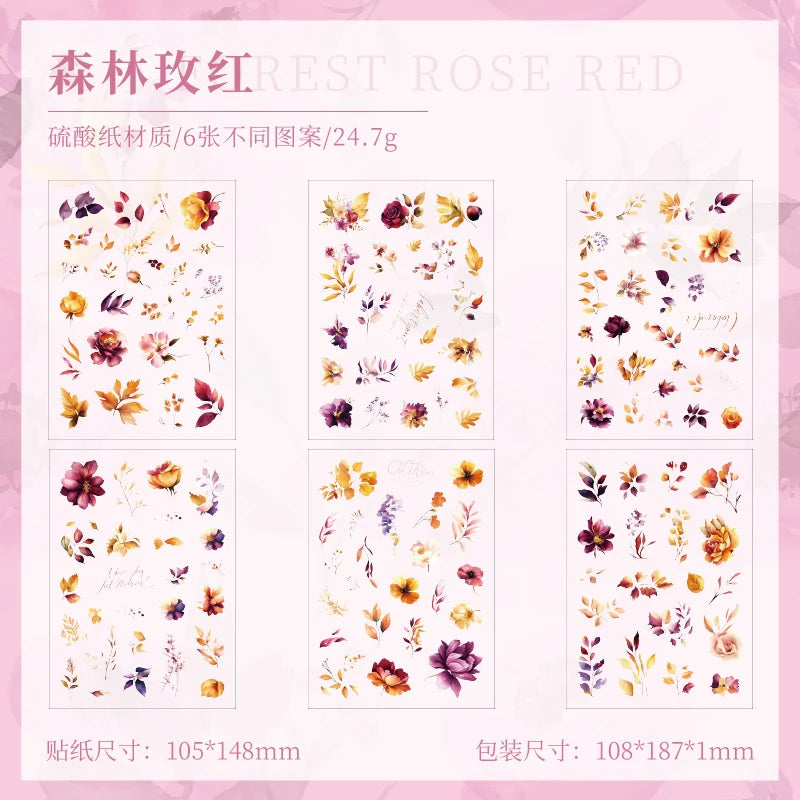 JIANQI 6 sheet Die cutting Flower Stickers Junk Journal Sticker Package DIY Diary Decoration Sticker Album Scrapbooking