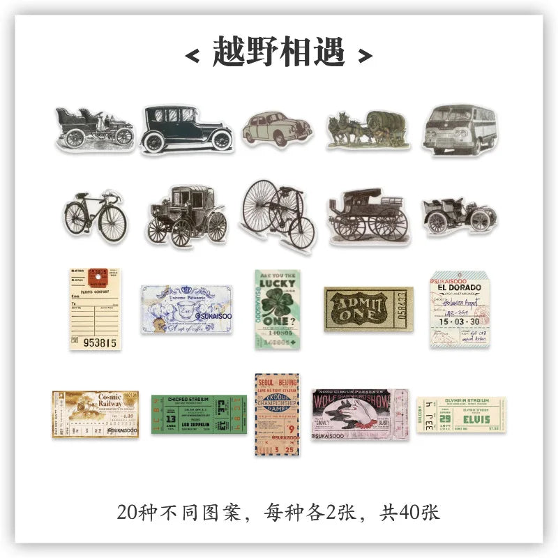 JIANQI 40pcs/pack Vintage Washi Paper Stickers Kit for DIY Scrapbooking Art Collage Album Creative Stationery Craft Stickers
