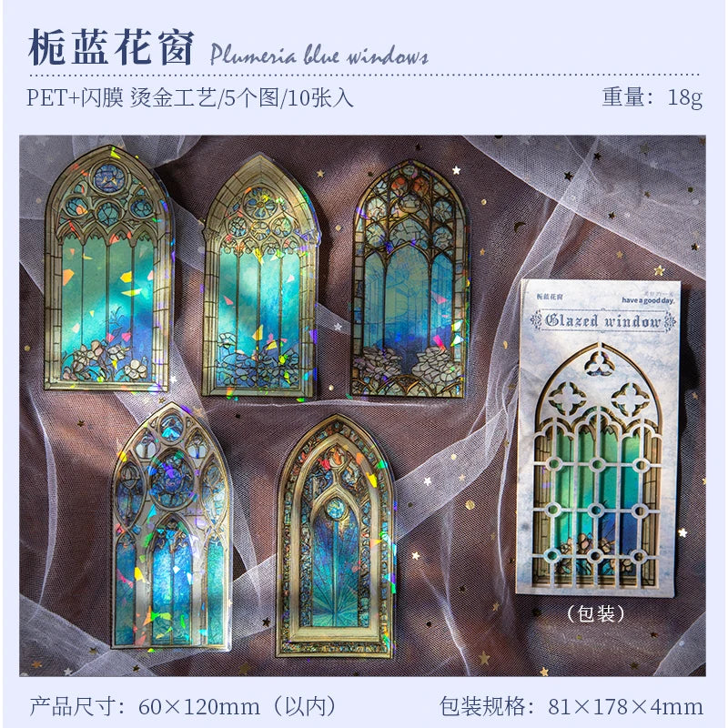 JIANQI 10pcs/pack Flowers Window Stickers Gold Foil Decor Junk Journal DIY Srapbooking Collage Stationery PET Twinkle Stickers