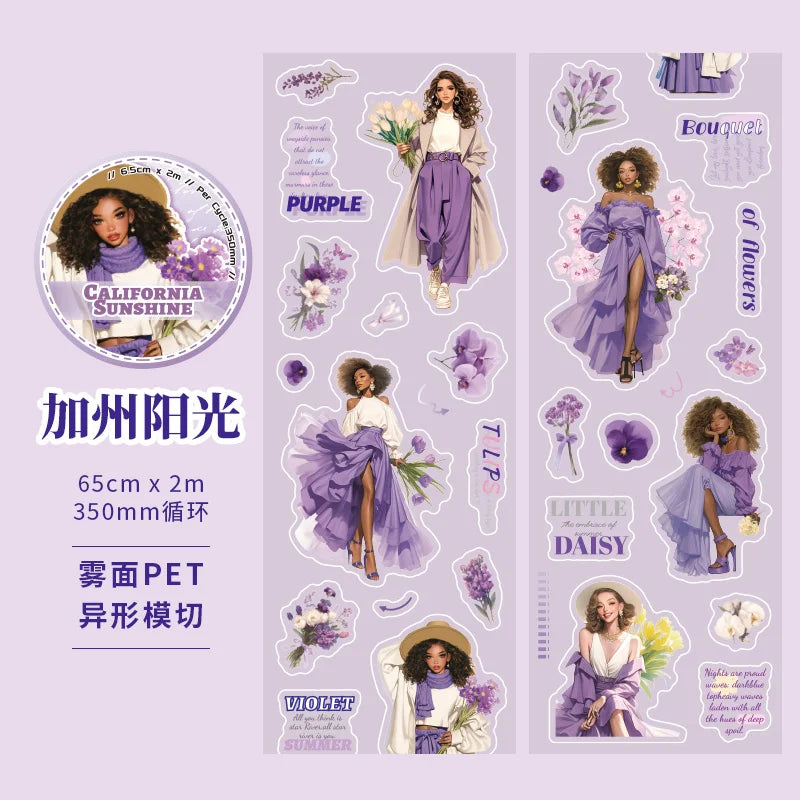 JIANQI 65mm*2m PET Flower Girl Tape DIY Scrapbooking Decor Photo Album Collage Junk Journal Materials Planner Aesthetic Stickers
