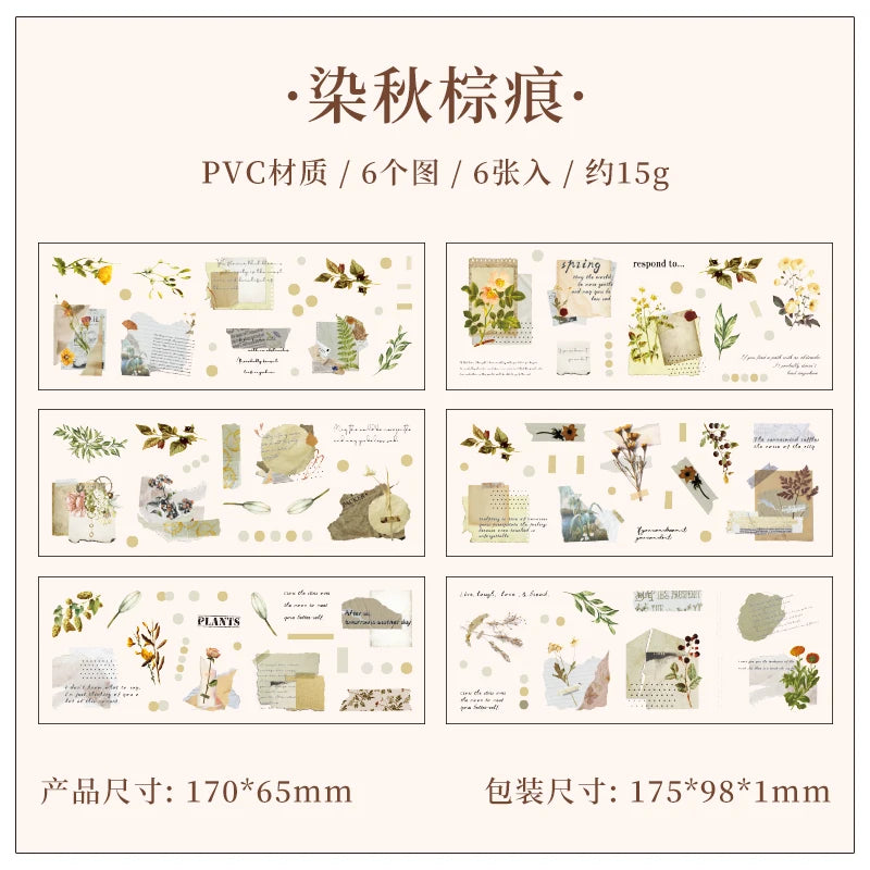 JIANQI 6pcs Transparent Floral Sticker PET Material DIY Scrapbooking Collage Supplies Decor Stationery Aesthetics Stickers