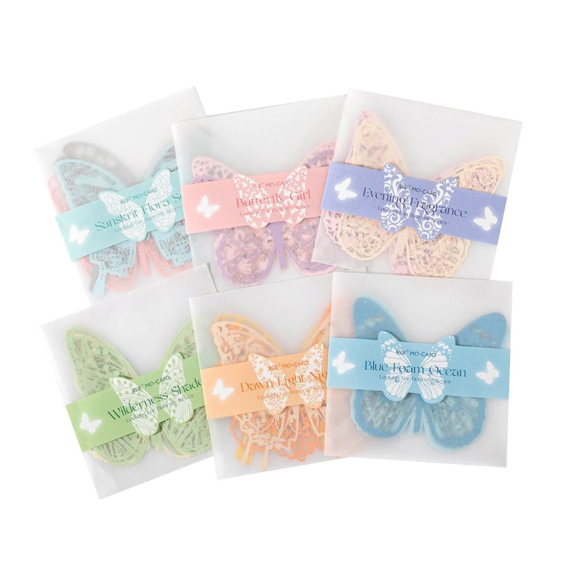JIANQI 6 Pcs Hollow Butterfly Lace Material Paper INS Romance Butterfly Lace Collage Creative Handbook DIY Decorative Material