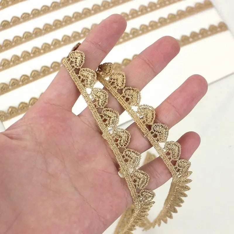 2 Yards Gold Thread Water Soluble Embroidery Lace Fabric Love Small Barcode DIY Clothing Bag Home Sewing Trimming Accessories