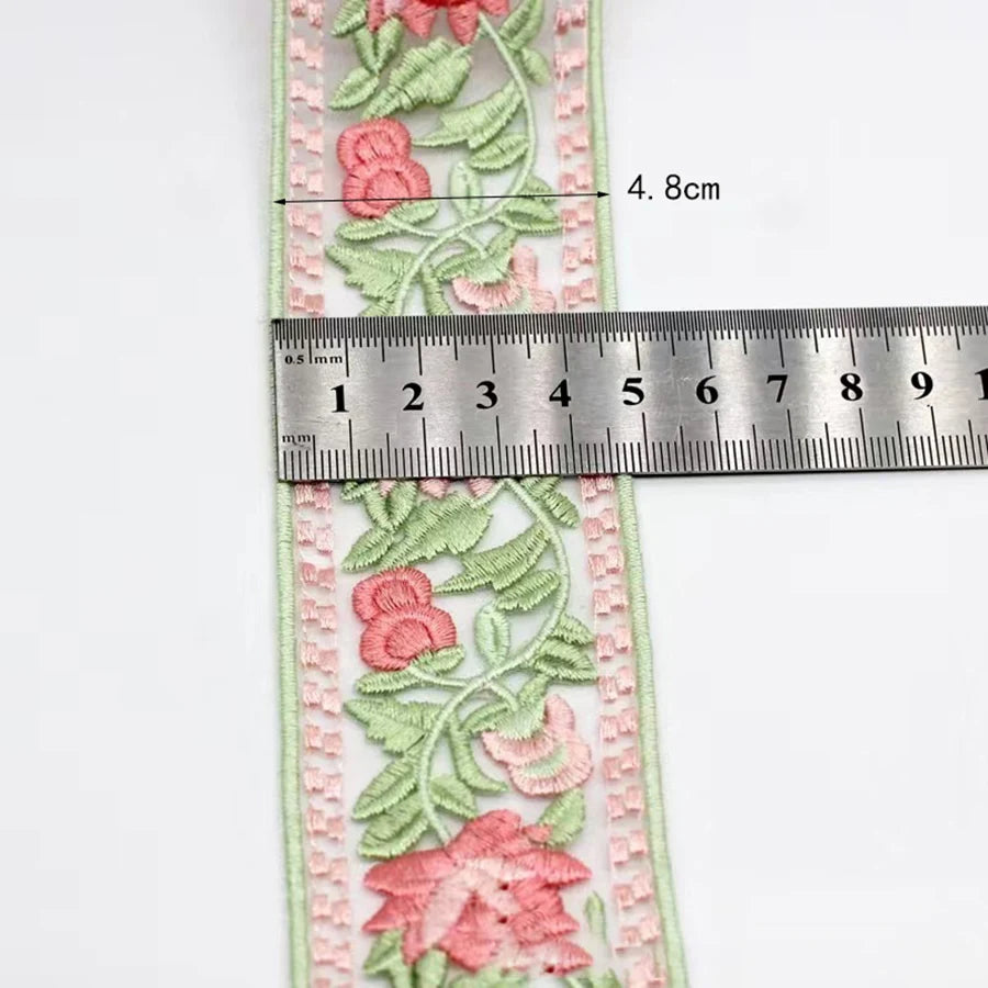 1 Yard Ribbon Flower Embroidered Lace Handmade DIY Clothes Lace Fabric Accessories 4.6CM Width