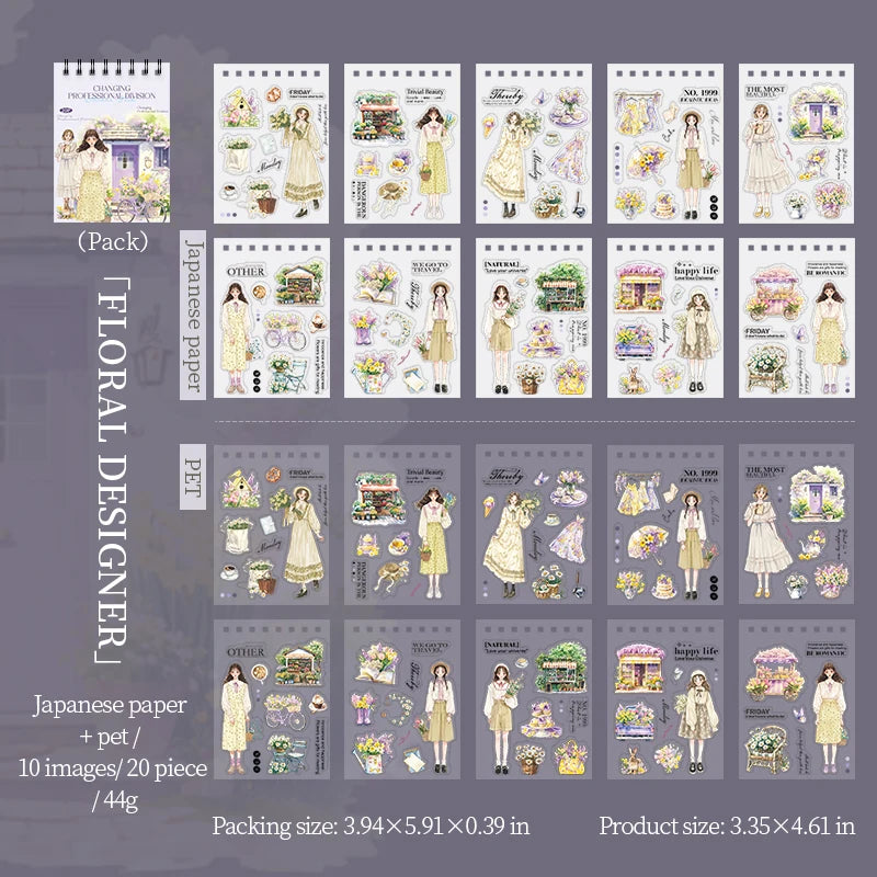 JIANQI 20pcs Career Girls series PET+Washi dual material die-cutting sticker book DIY scrapbook background decoration stickers