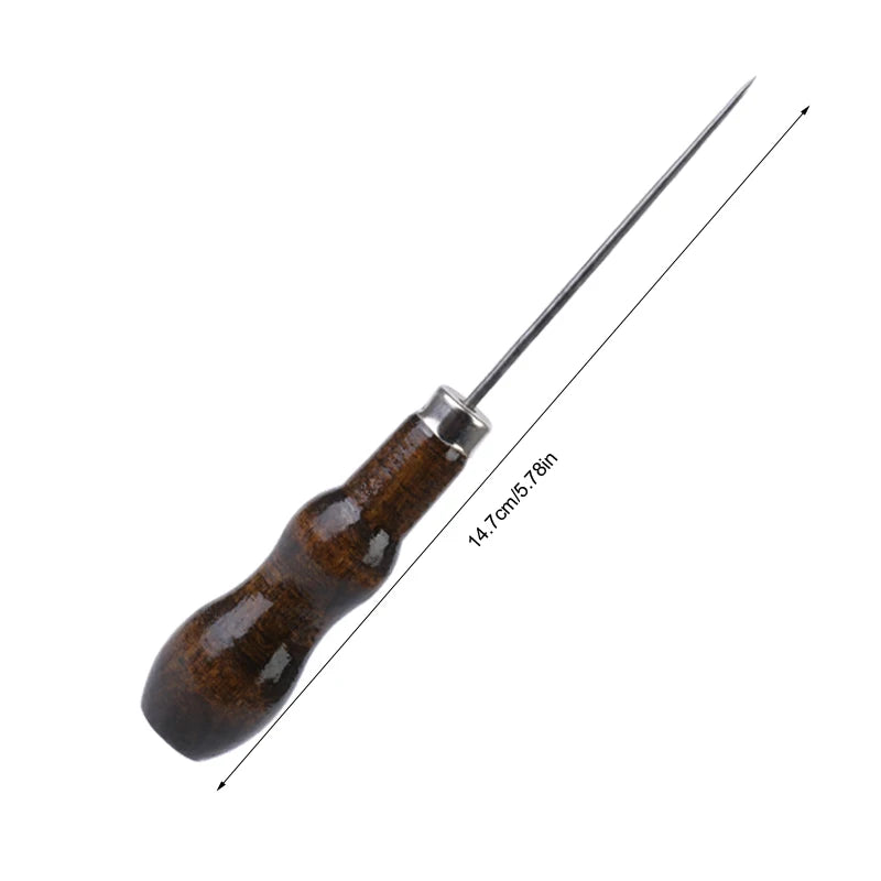 1Pc Complete Awl Set Small Size Wooden Handle Metal Tip Leather Stitching Awls for Home Sewing Leather Making and Hole Punching