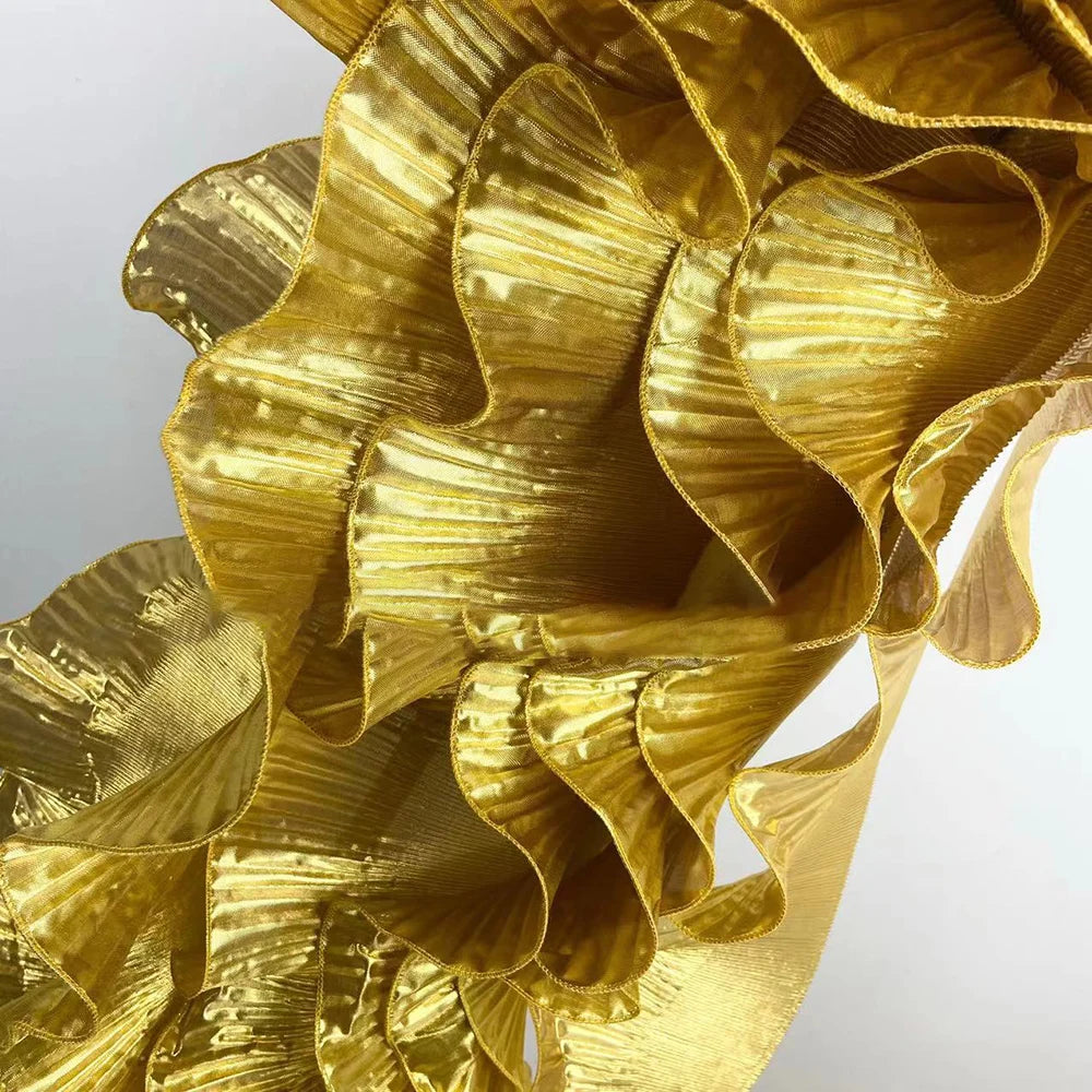 1Yard Multicolor Metal Wave Solid Pleated Ruffle Lace Fabric DIY Party Dance Clothing Festival Decoration Sewing Applique