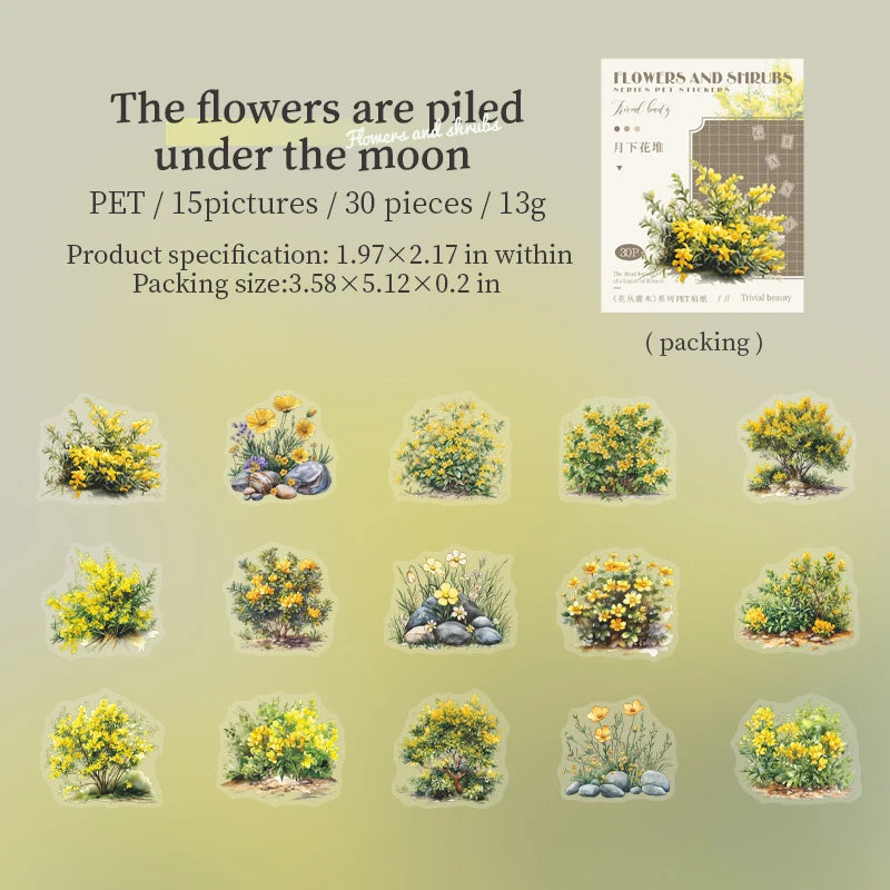 JIANQI 30pcs/pack PET Stickers Flowers and shrubs Decor Junk Journal DIY Srapbooking Creative Stationery Collage Photo Album