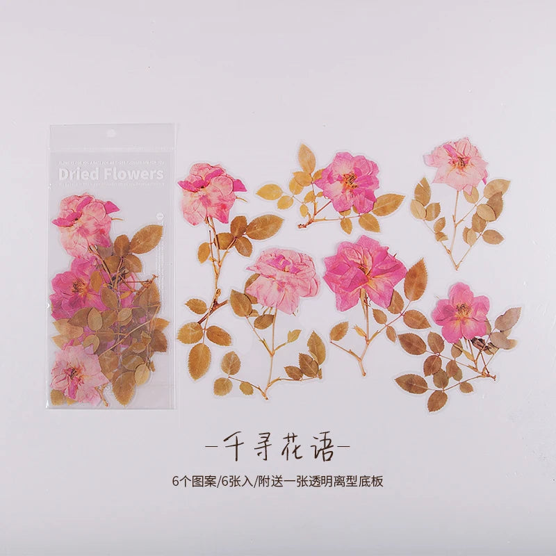 JIANQI 6pcs Large size Flowers Deco Stickers Scrapbooking Styling Junk Journaling Toy Aesthetic School DIY Stationery Stickers