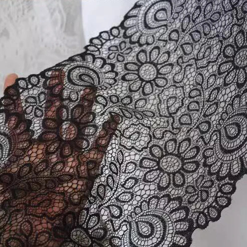 2Yards White Black Elastic Flower Lace Fabric DIY Crafts Sewing Decoration Accessories 22CM Wide
