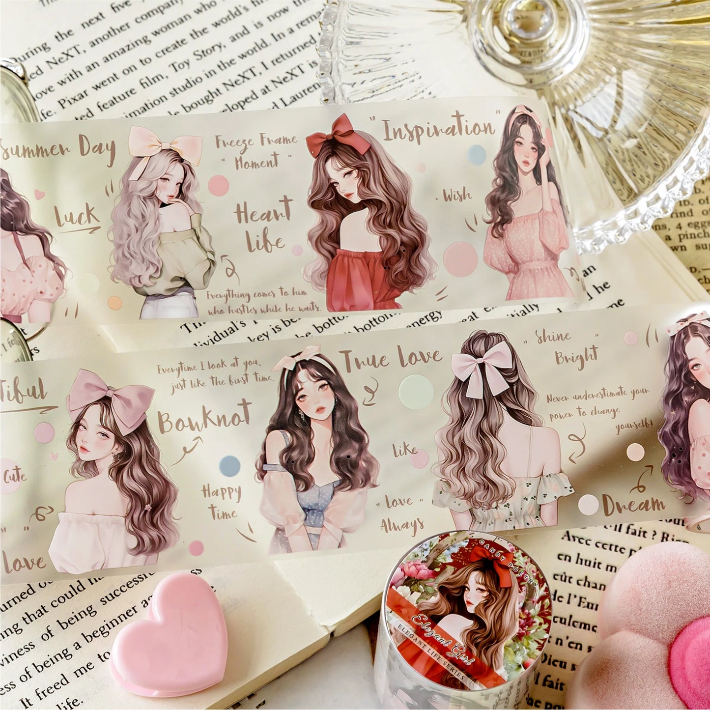 JIANQI 50mm*2m PET Tape Stickers Creativity Scrapbooking Hand Account Adhesive hand made Diy Junk Journal Craft Supplies