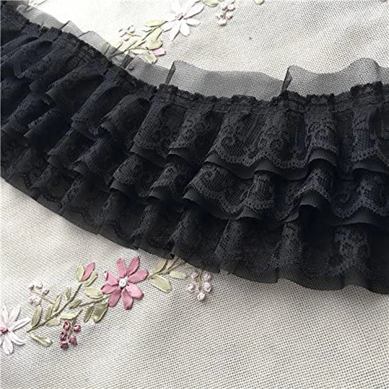 1 Yard Black and White Lace Fabric Three-layer DIY Clothing Skirt Edge Sewing Supplies 13CM Wide
