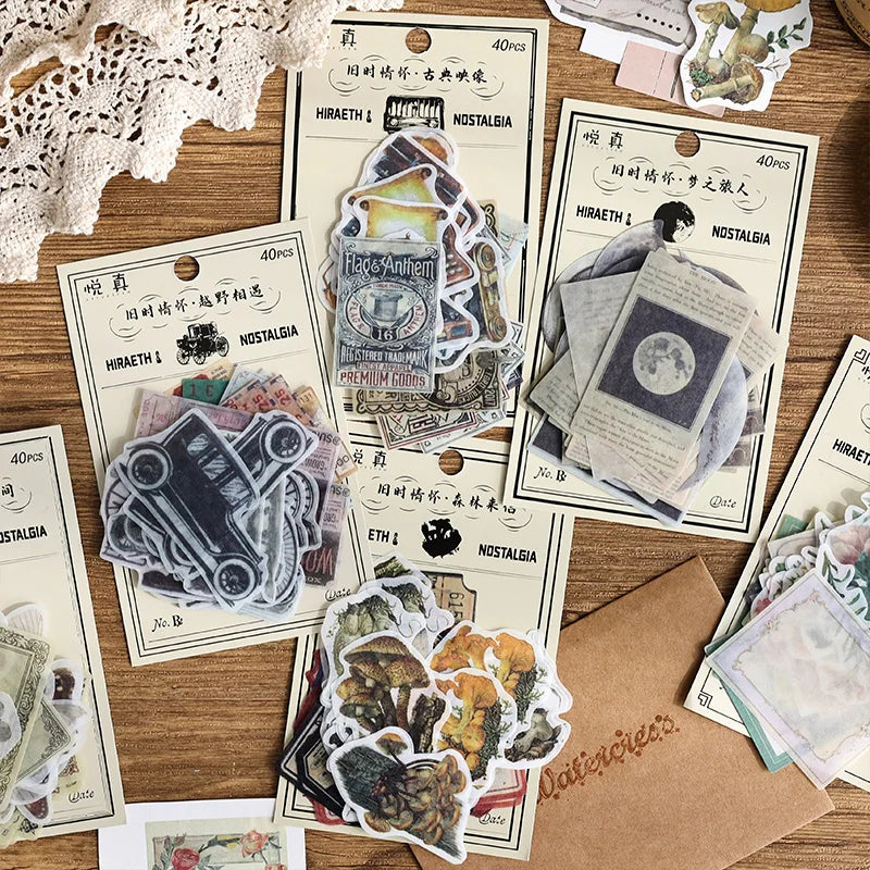 JIANQI 40pcs/pack Vintage Washi Paper Stickers Kit for DIY Scrapbooking Art Collage Album Creative Stationery Craft Stickers