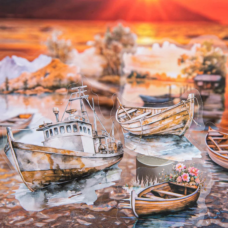 JIANQI 20pcs Water landscape Sticker Pack Junk Journal DIY Scrapbooking Supplies Collage School Stationery Stickers
