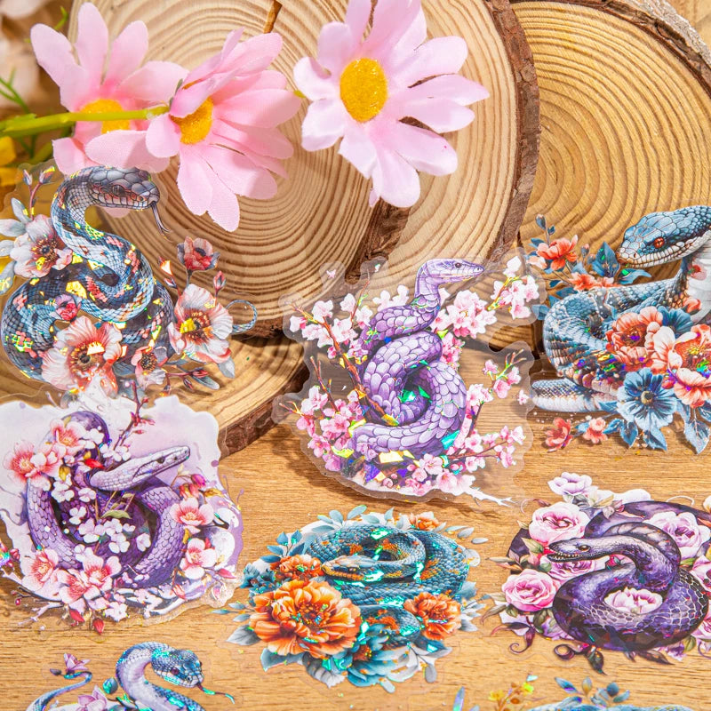 JIANQI 5Pcs Creative Flower Shadow Spirit Snake Stickers hand tent DIY Stick Labels Scrapbooking Material Junk Journal Supplies