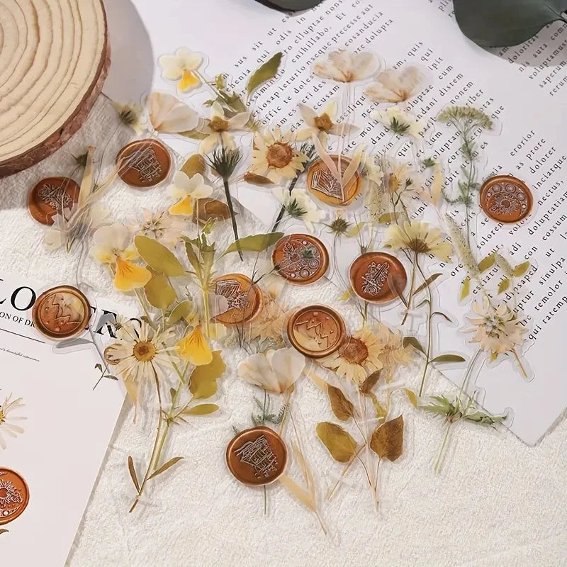 JIANQI 40 pcs Dried Flower Collection Record PET Stickers Decorative handmade Scrapbooking Material Diary Album Craft Supplies