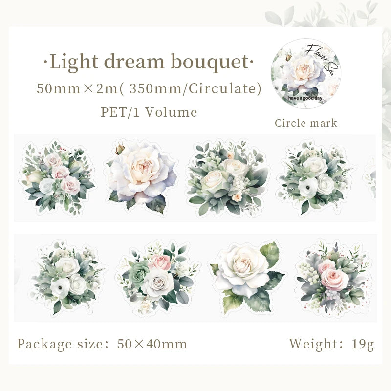 JIANQI 50mm*2m PET Plant Flowers tape Sticker Decorative collage Adhesive Diy Scrapbooking hand made Masking tape