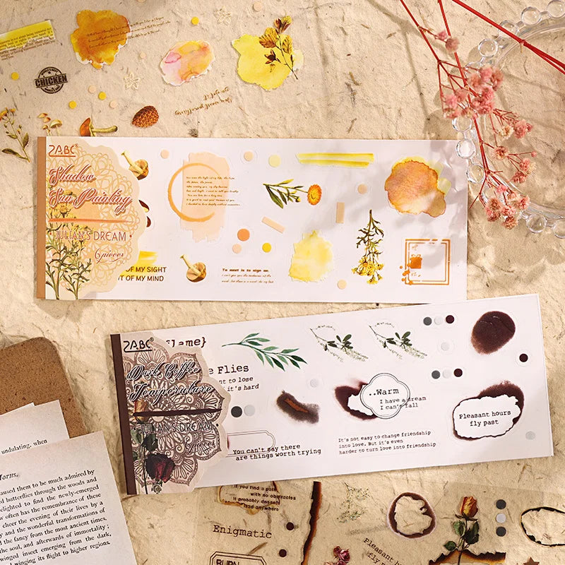 JIANQI 6pcs Transparent Floral Sticker PET Material DIY Scrapbooking Collage Supplies Decor Stationery Aesthetics Stickers