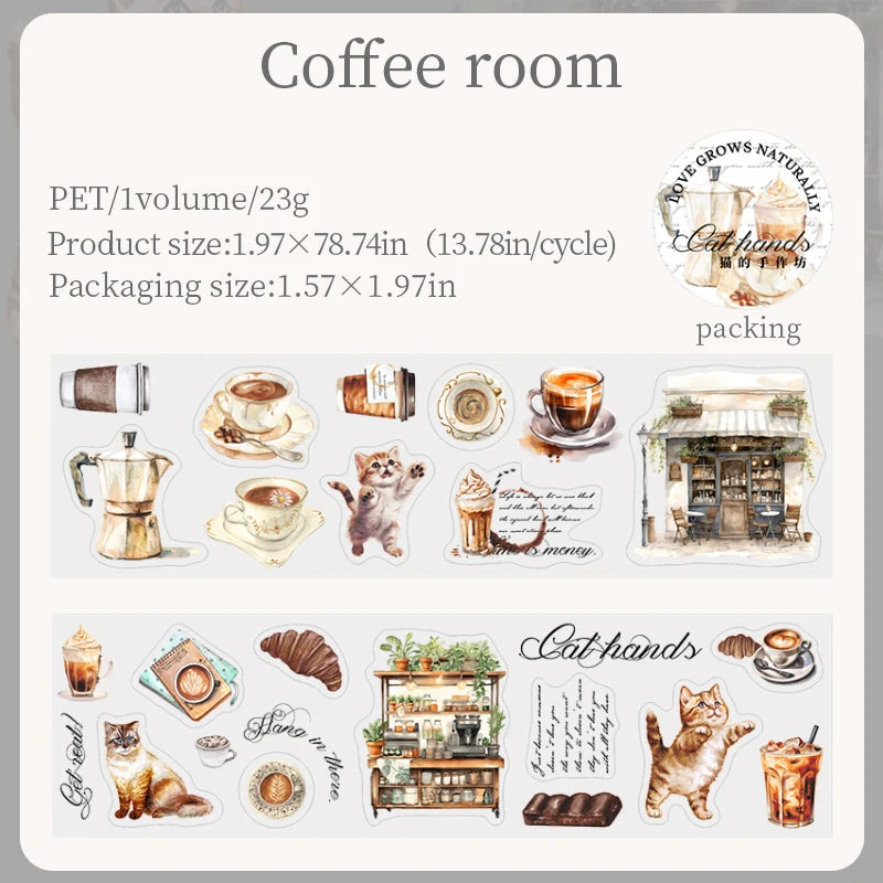 JIANQI 50mm*2m PET Tapes Cute Cat DIY Scrapbooking Decor Photo Album Collage Junk Journal Materials Aesthetics Tapes