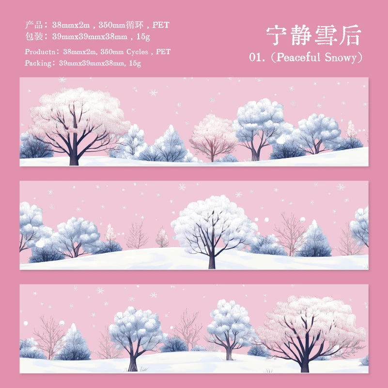 JIANQI 38mm*2m PET Winter snow scenery Tapes DIY Scrapbooking Decor Photo Album Collage Journalling Materials Aesthetics Sticker